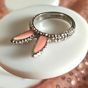 Kate Spade "Make Magic" Bunny Ears Ring Silver Tone Crystal Pink Enamel Sz 8